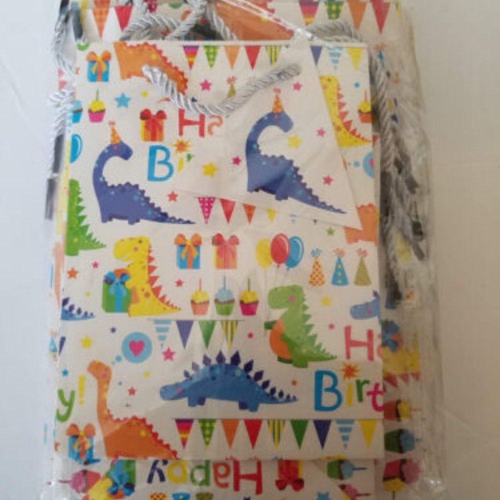 Dinosaur Paper Gift Bags, 5 Medium, 5 Small